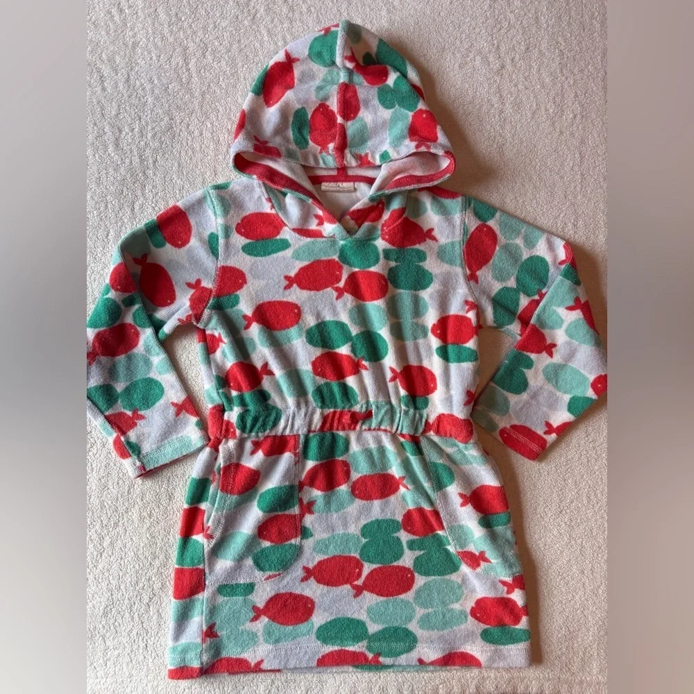 Mini Boden Terrycloth Swim Cover-Up. Fish Pattern, size 5-6